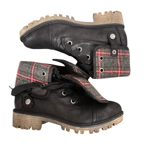 Serra Tartan Plaid & Black Chunky Boots Women's Sz 8 Grunge Indie 90s Casual - Picture 9 of 10
